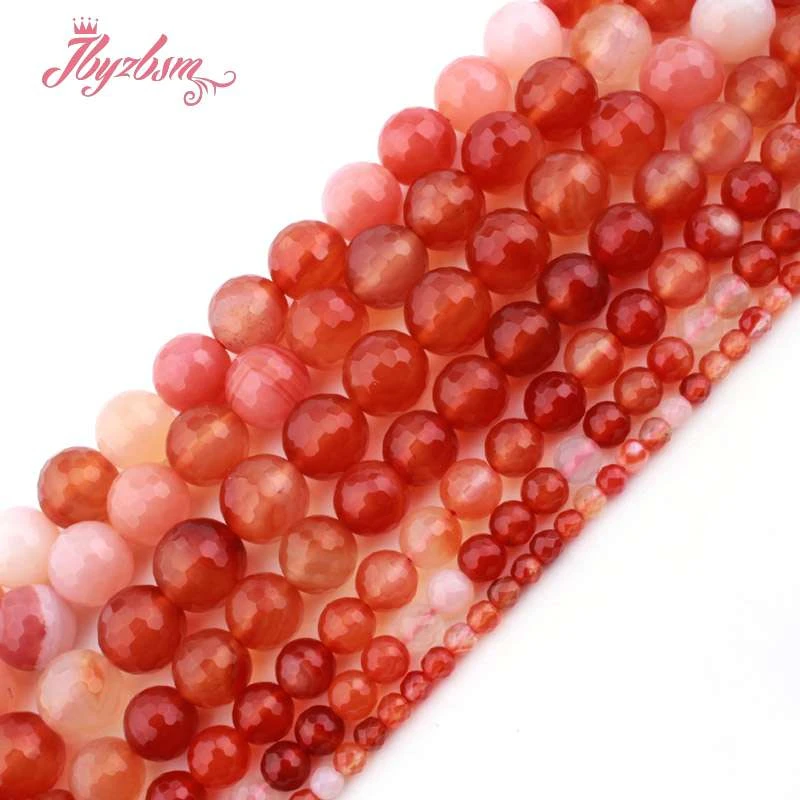 6,8,10,12mm Round Red Carnelian Aagte Faceted Loose Bead Natural Stone Beads For DIY Bracelet Necklace Jewelry Making Strand 15