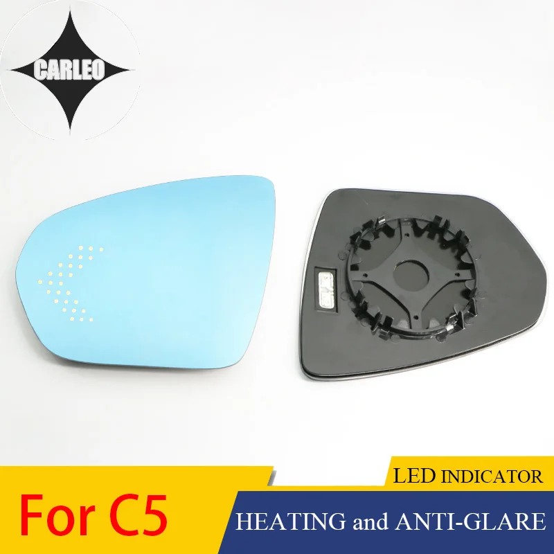 

Car Side View Mirror Lens for Citroen C5 Blue HD Glass Large Angle view With Heating Function& LED Indicator Light