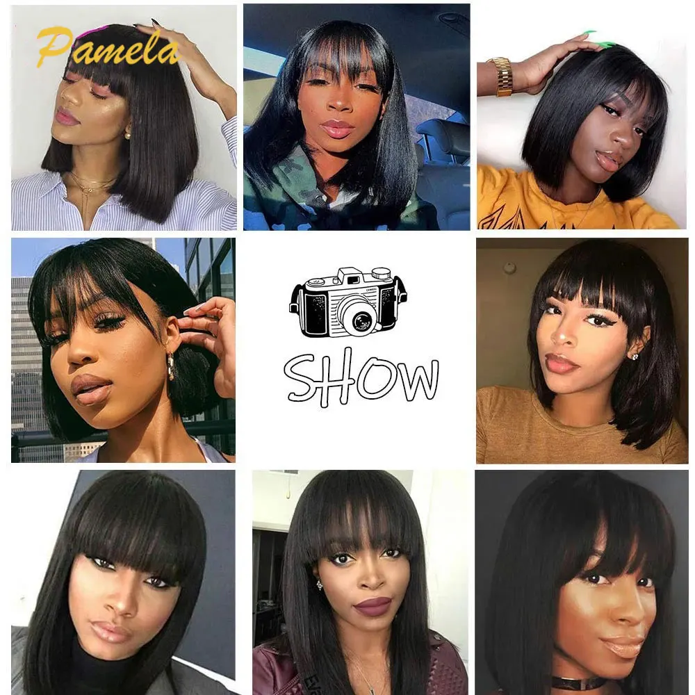 13x4 Short Bob Lace Frontal Wig Bone Straight Lace Front Wig With Bangs Straight Bob Wigs For Women Human Hair 4x4 Closure Wig