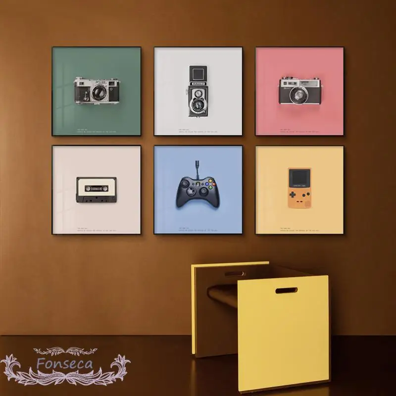 Vintage Camera Telephone Gamepad Posters Prints Aesthetic Colorful Background Canvas Painting Wall Art Pictures Teenage Room