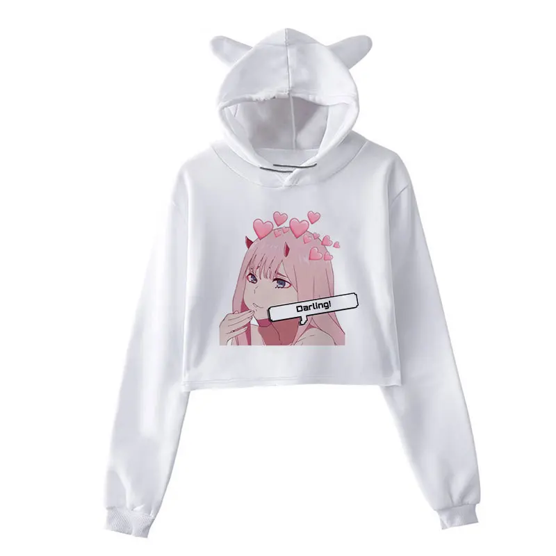 일본 애니메이션 Zero Two-darling에서 Franxx Cosplay Crop Hoodie Kawaii 여성 하라주쿠 만화 프린트 Loose New Sweet Sweatshirt 