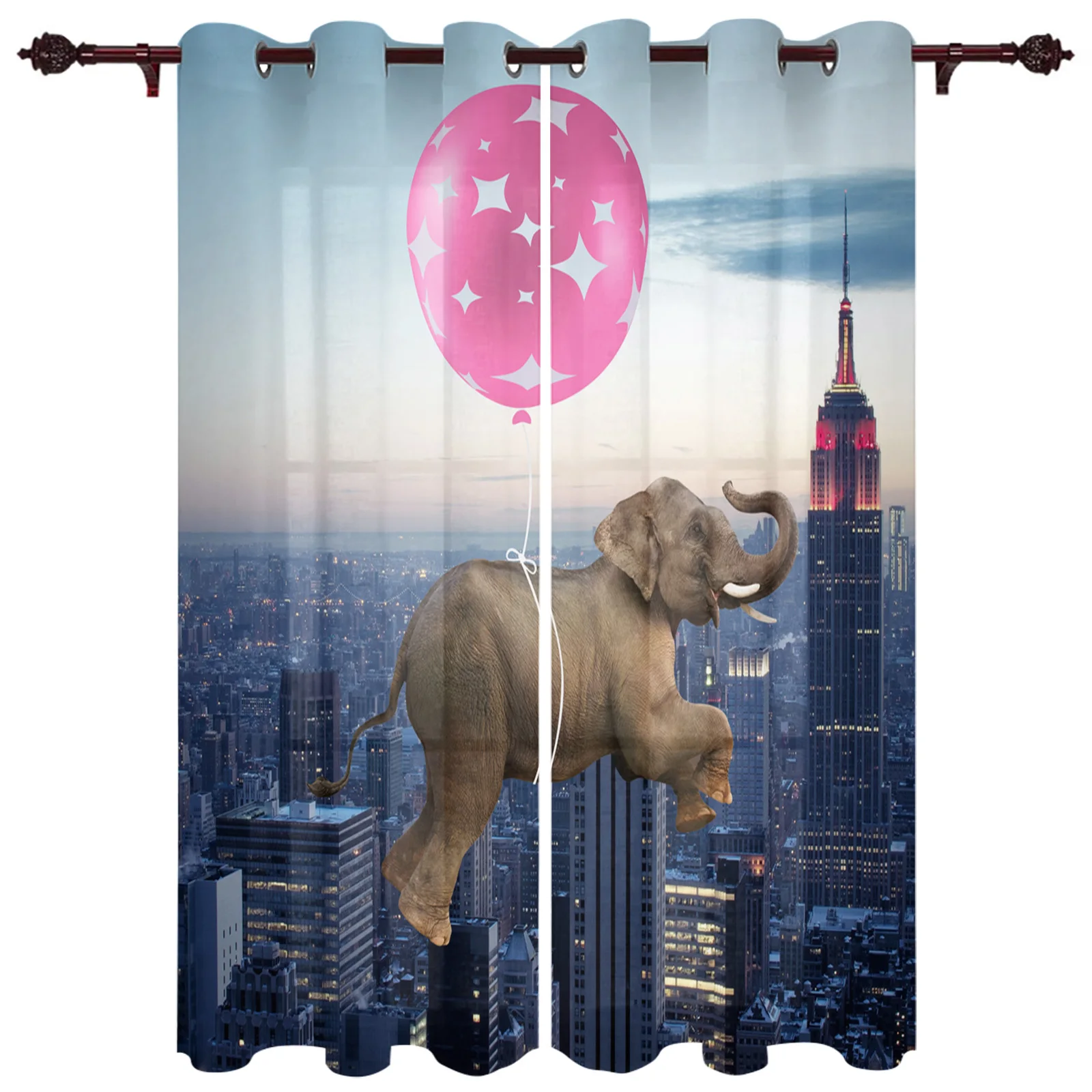 

Elephant Balloon City Pattern Valance Window Curtains For Living Room Bedroom Kitchen Home Luxury Youth Room Window Curtains