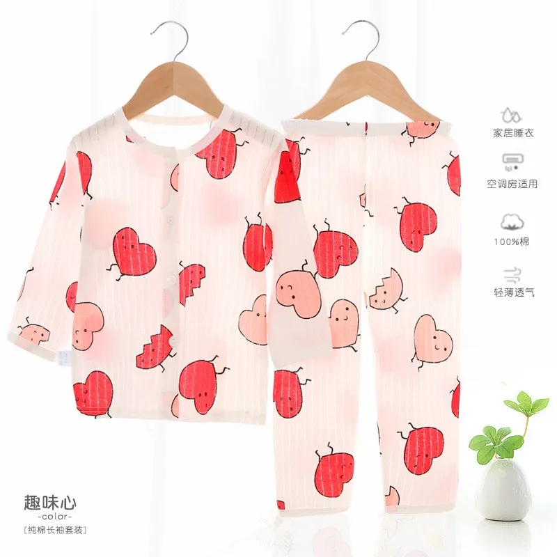 Baby and infant cotton thin long-sleeved suit summer home air-conditioning suit boys and girls pajamas suit image 3