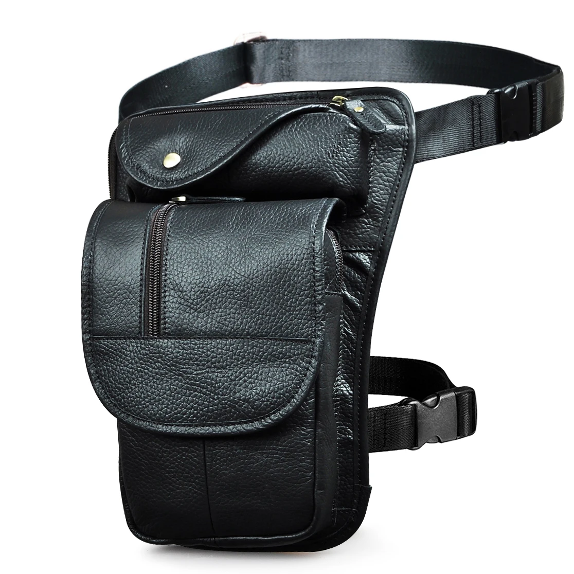 Crazy Horse Leather Men Design Vintage Messenger Tablet Sling Bag Multi-function Travel Fanny Waist Belt Pack Leg Bag Male 3112