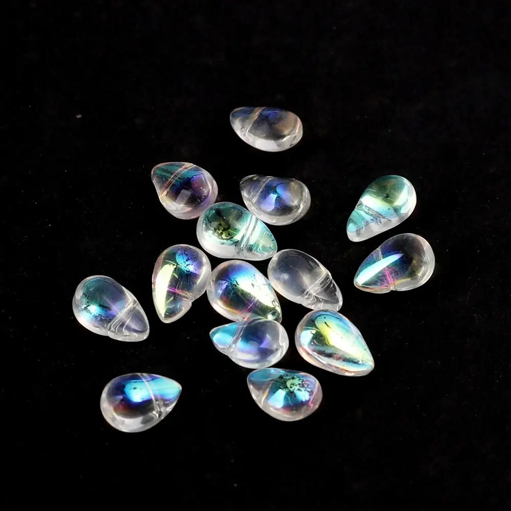 DoreenBeads Glass Beads Drop Transparent Clear AB Rainbow Color Jewelry DIY Charms About 9mm x 6mm, Hole: Approx 0.7mm, 25 PCs