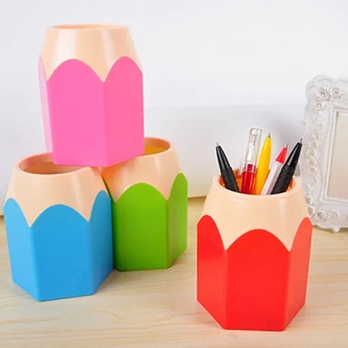 Pen Vase Pencil Pot Makeup Brush Holder Stationery Desk Tidy Container Plastic Round Desk Organizer Pen Holder Pencil Stub