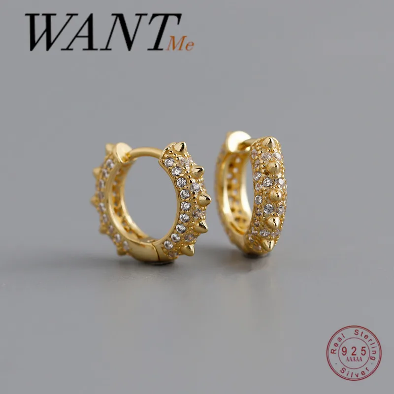 WANTME New Arrival Luxury Pave Zircon Rivets Spike Stud Earrings for Women Genuine 925 Sterling Silver Punk Unisex Jewelry Gift
