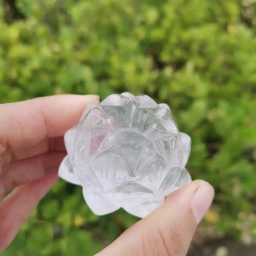 

Natural Carved clear Quartz Gemstone Lotus transparent quartz Lotus Flower