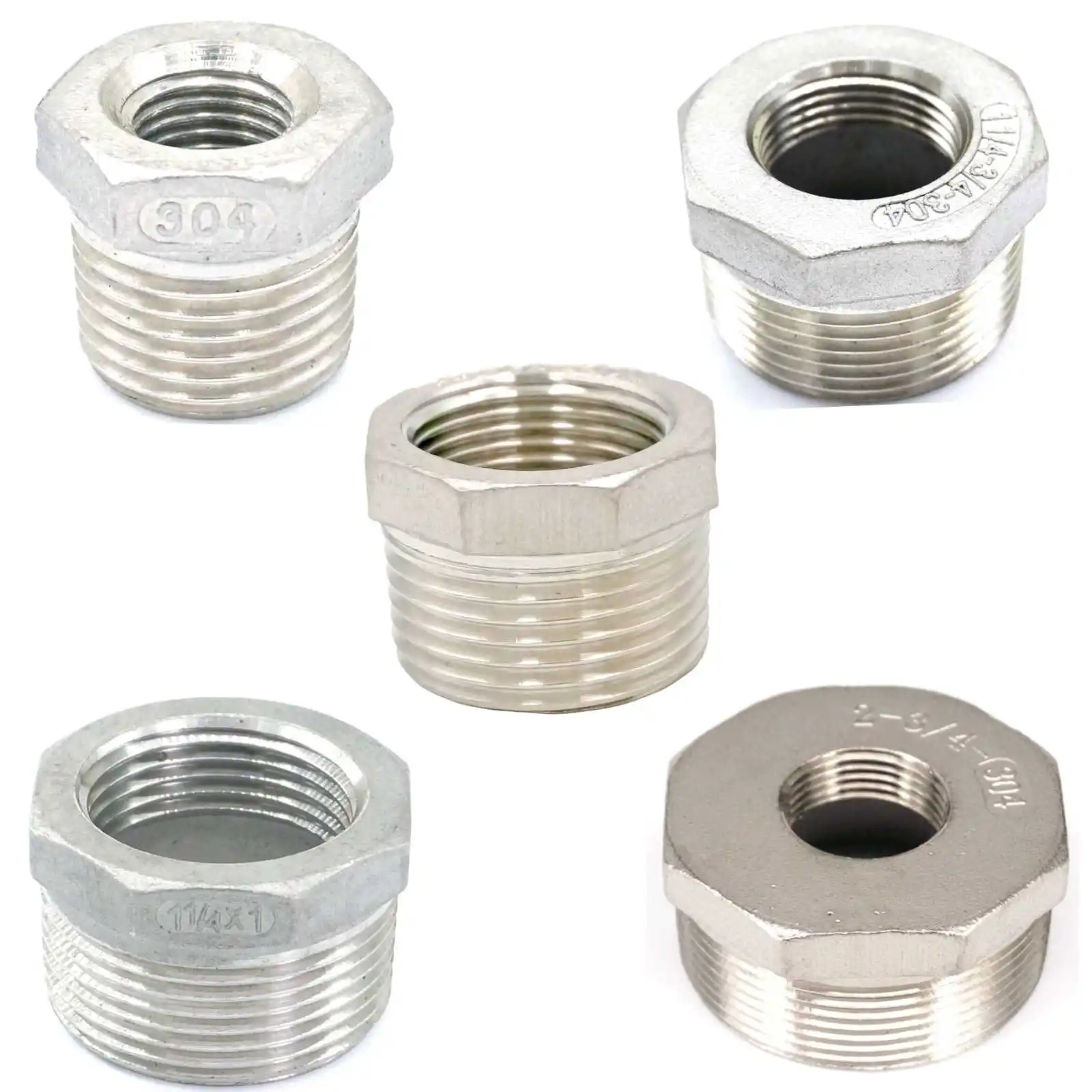 

1/8" 1/4" 3/8" 1/2" 3/4" 1" 1-1/4" BSP Female-Male Reduce 304 Stainless Steel Hex Reducer Pipe Fitting Adapter