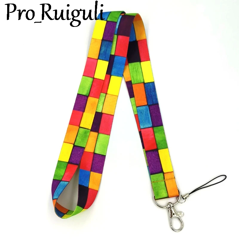 Rainbow lattice Pattern Lanyard Credit Card ID Holder Bag Student Women Travel Card Cover Badge Car Keychain Gifts Accessories