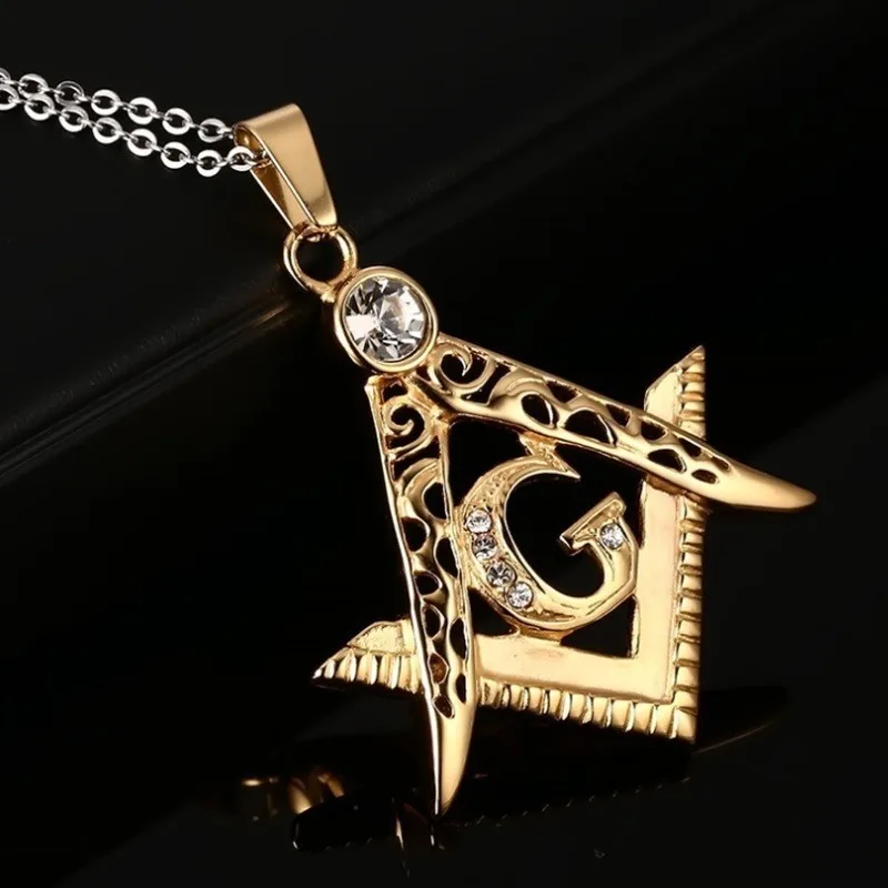 Punk Fashion Hollow Zircon Masonic Symbol Freemason Amulet Necklaces for Men