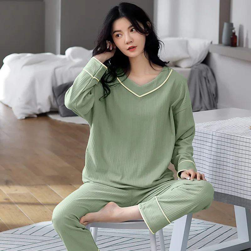 100 KG Wear Women Pajamas Set New Long Sleeve Pant Two Piece Sleepwear Suit Autumn Winter Cotton Nightwear Pijama Feminino 5XL