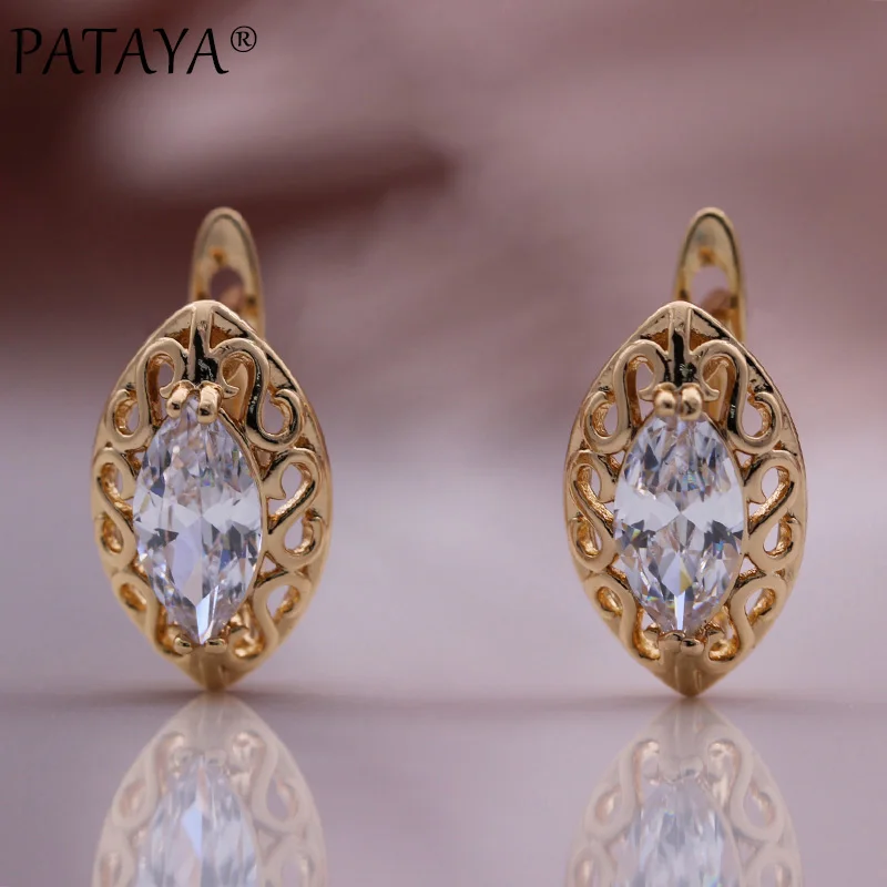 PATAYA New Natural Zircon Ethnic Drop Earrings Wedding Fashion Jewelry 585 Rose Gold Color High Quality Daily Women Earrings