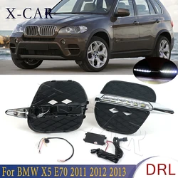 1Pair For BMW X5 E70 2011 2012 2013 Front Bumper LED DRL Daytime Running Light Daylight Fog Head Lamp Cover Driving Light