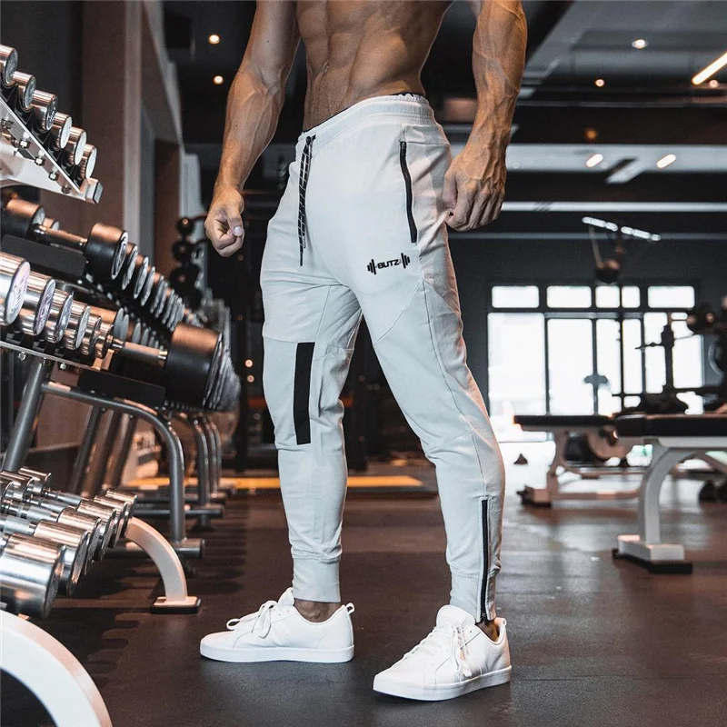 2021 New Men Sweatpants Gyms Fitness Sports pants Bodybuilding Joggers Workout Trousers Men Zip pocket Cotton Pencil Pants men