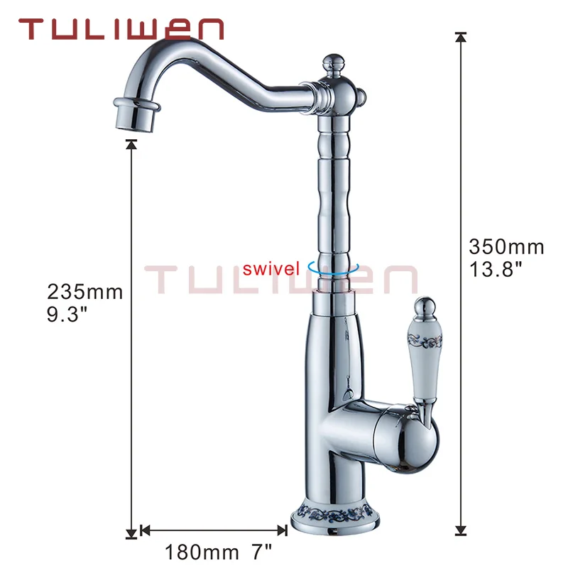 Bathroom Basin Kitchen Sink Faucet Cold Hot Mixer Taps Swivel Spout Single Handle Totally Brass Chrome Finish