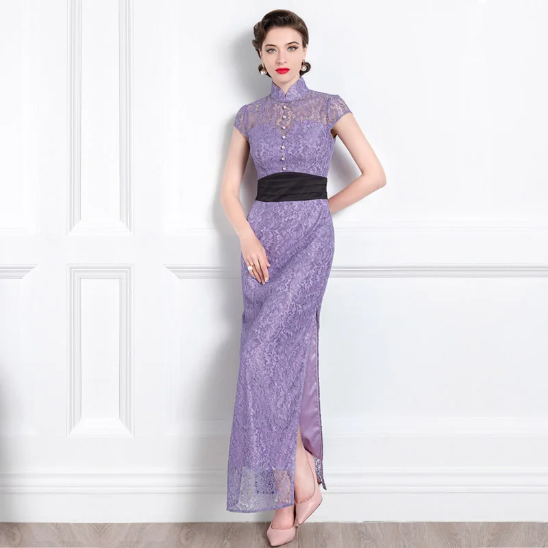 High End Temperament Modified Cheongsam Dress New Summer Lace Banquet Dress For Women