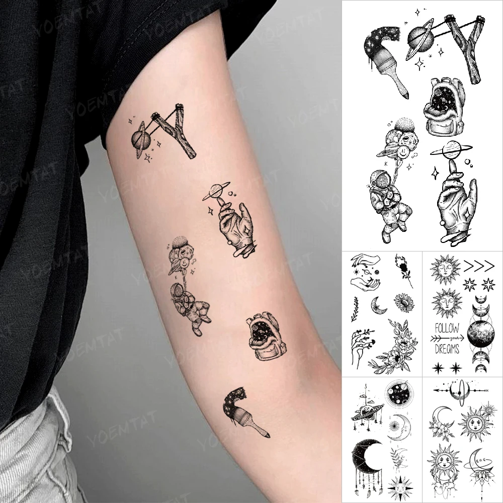 

Child Kids Tattoos Astronaut Dream Planet Sun Moon Waterproof Temporary Tattoo Stickers Body Art Men Women Arm Cute Simple Tatoo