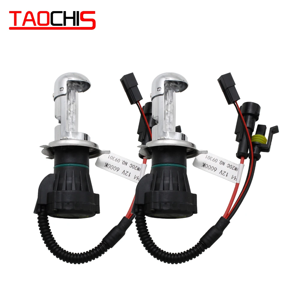 TAOCHIS 2pcs bi xenon H4 lamp HID Car Headlight Replacement Bulbs H4-3 Bi-Xenon Hi/Lo Beam auto Light 4300k 5000k 6000k 8000K