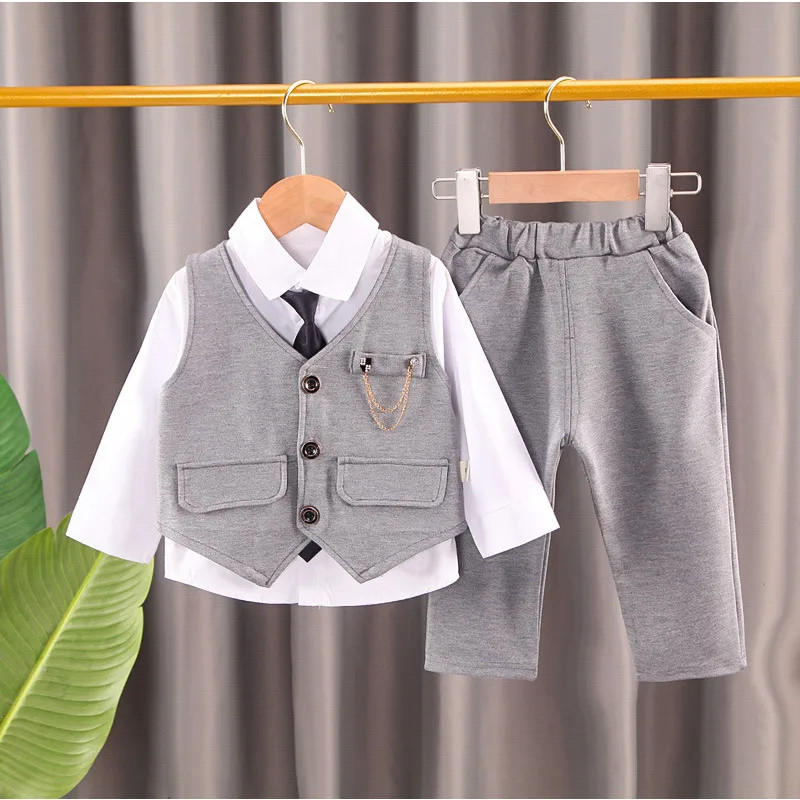 New Spring Autumn Baby Clothes Suit Children Boys Vest Shirt Pants 3Pcs/Sets Toddler Fashion Casual Costume Kids Formal Clothing