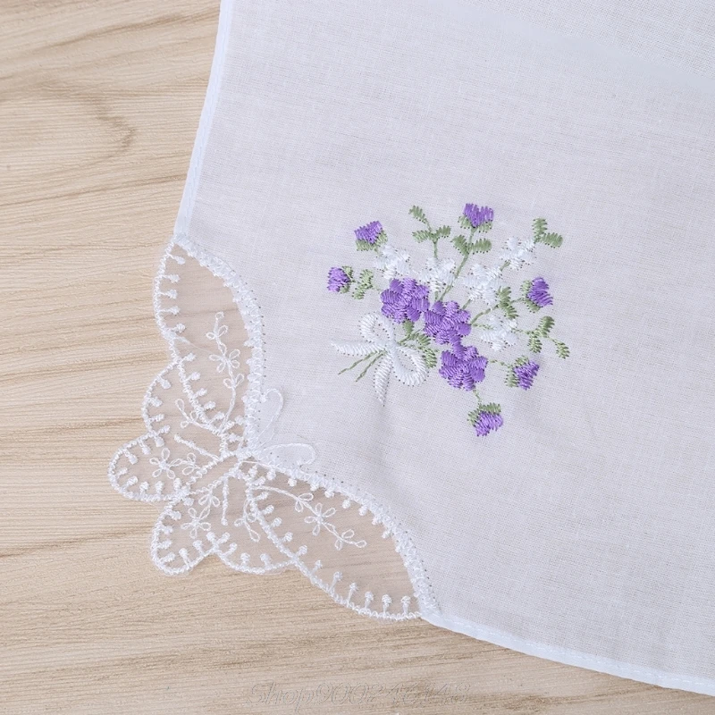 6 Pcs Vintage Cotton Ladies Embroidered Lace Handkerchief Women Floral Hanky Jy28 20 Dropship