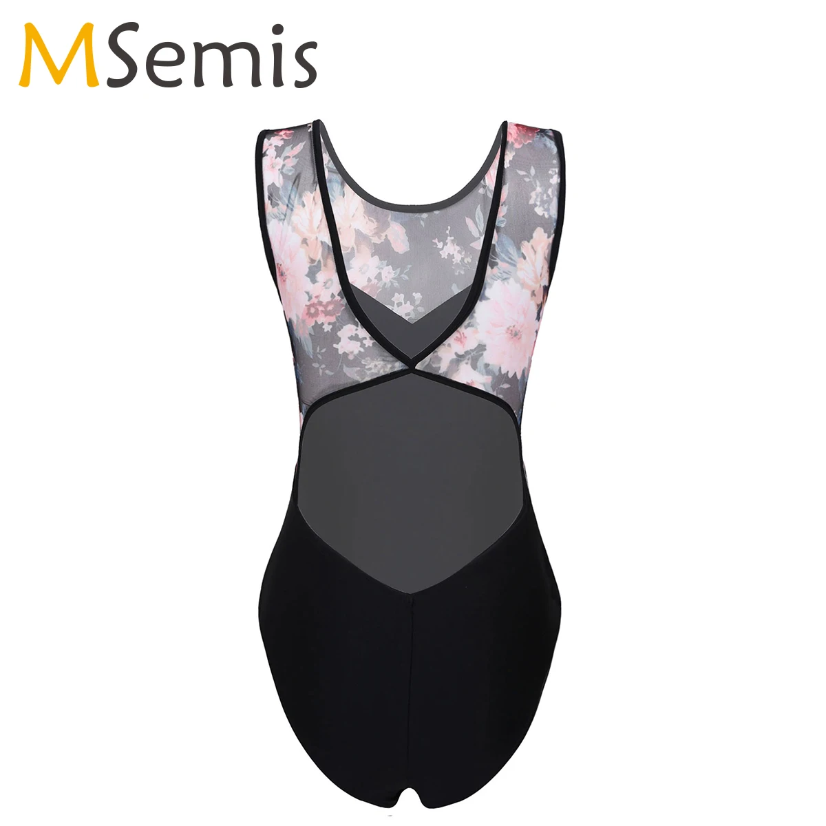 Women Girls Ballet Leotard Dance Wear Adult Soft Sleeveless Stretch Camisole Open Back Floral Print Gymnastics Leotard Bodysuit