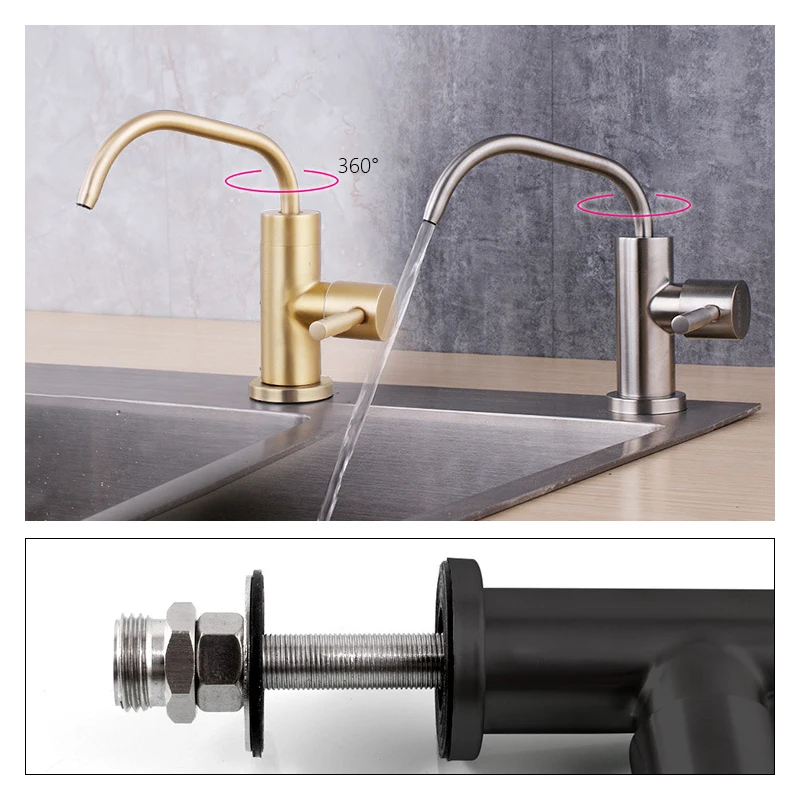 Kitchen Water Filter Faucet Stainless Steel 1/4\'\' 1/2 \'\'Connect Hose Reverse Osmosis Filters Parts Purifier Direct Drinking Tap