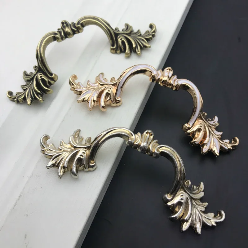 Retro Style Zinc Alloy European-style Bronze Antique Silver Gold White Oil Carving Door Drawer Handle Cabinet Wardrobe Handle