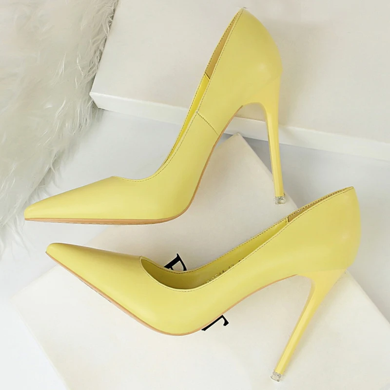 2023 Women Sexy Fetish Thin High Heels Scarpins Female Sweet Yellow Blue Pink Heels Pumps Escarpins Talons Stiletto Bridal Shoes