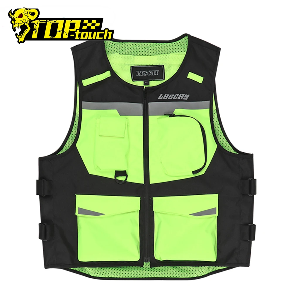 

LYSCHY Mesh Motocross Vest Reflective Motorcycle Vest Breathable Safety Vest Fluorescent Green Protective Gear Waistcoat M-4XL #