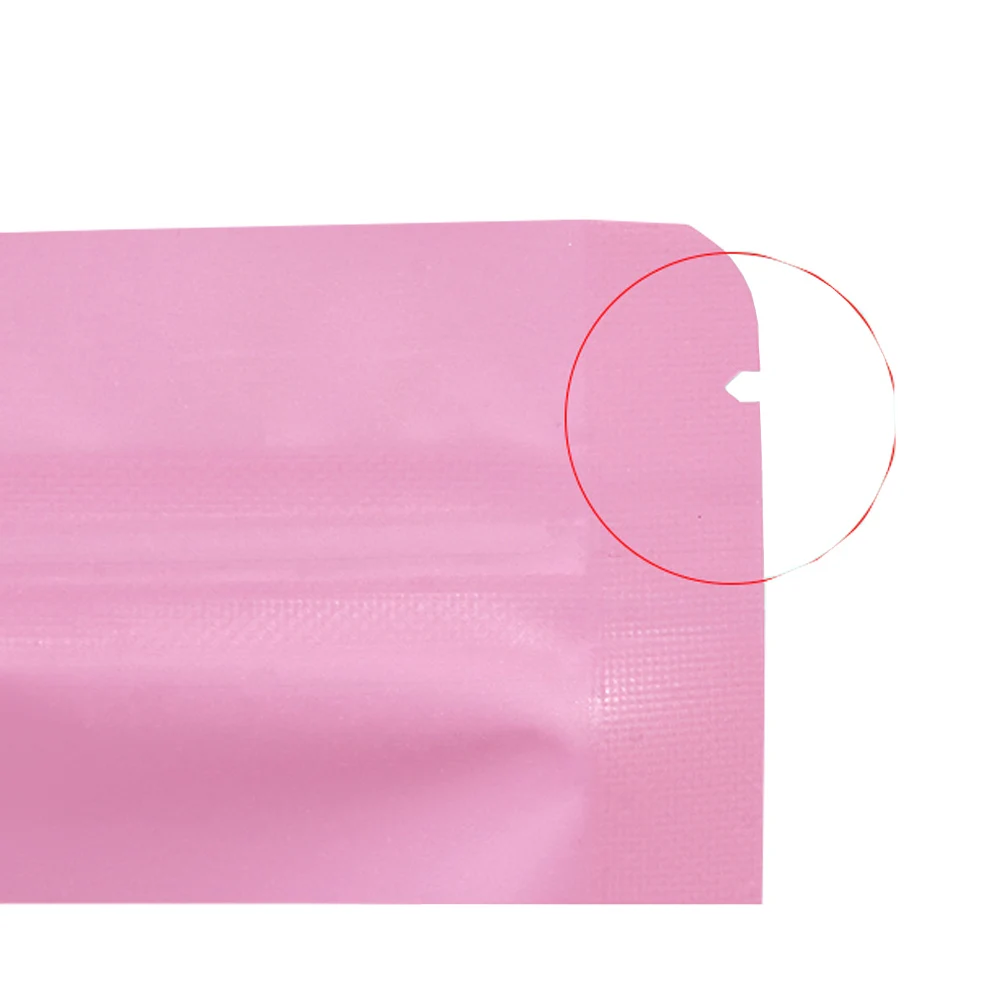 100Pcs Pink Aluminum Foil Zip Lock Stand Up Bag with Frosted Window Self Grip Seal Tear Notch Doypack Food Storage Pack Pouches