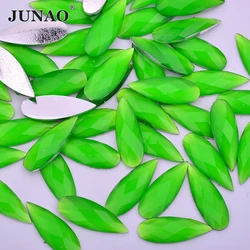 JUNAO 100pc 8*22mm Neon Green Drop Rhinestones Flat Back Crystal Applique Non Hotfix Scrapbook Strass for DIY Jewelry Making