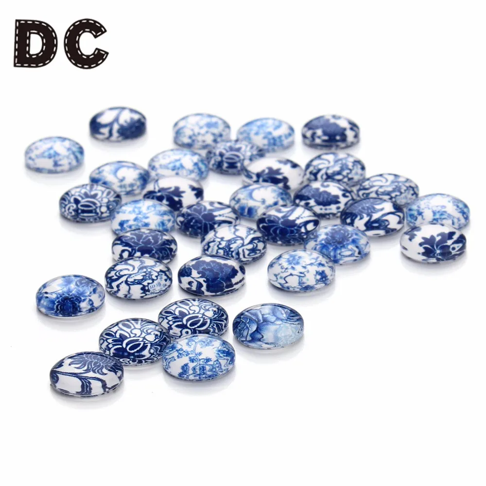 10pcs/lot 10/12/14/18/20/25mm Cabochon Glass Blue And White Porcelain Cabochon DIY Ring Earrings Exquisite Jewelry Making