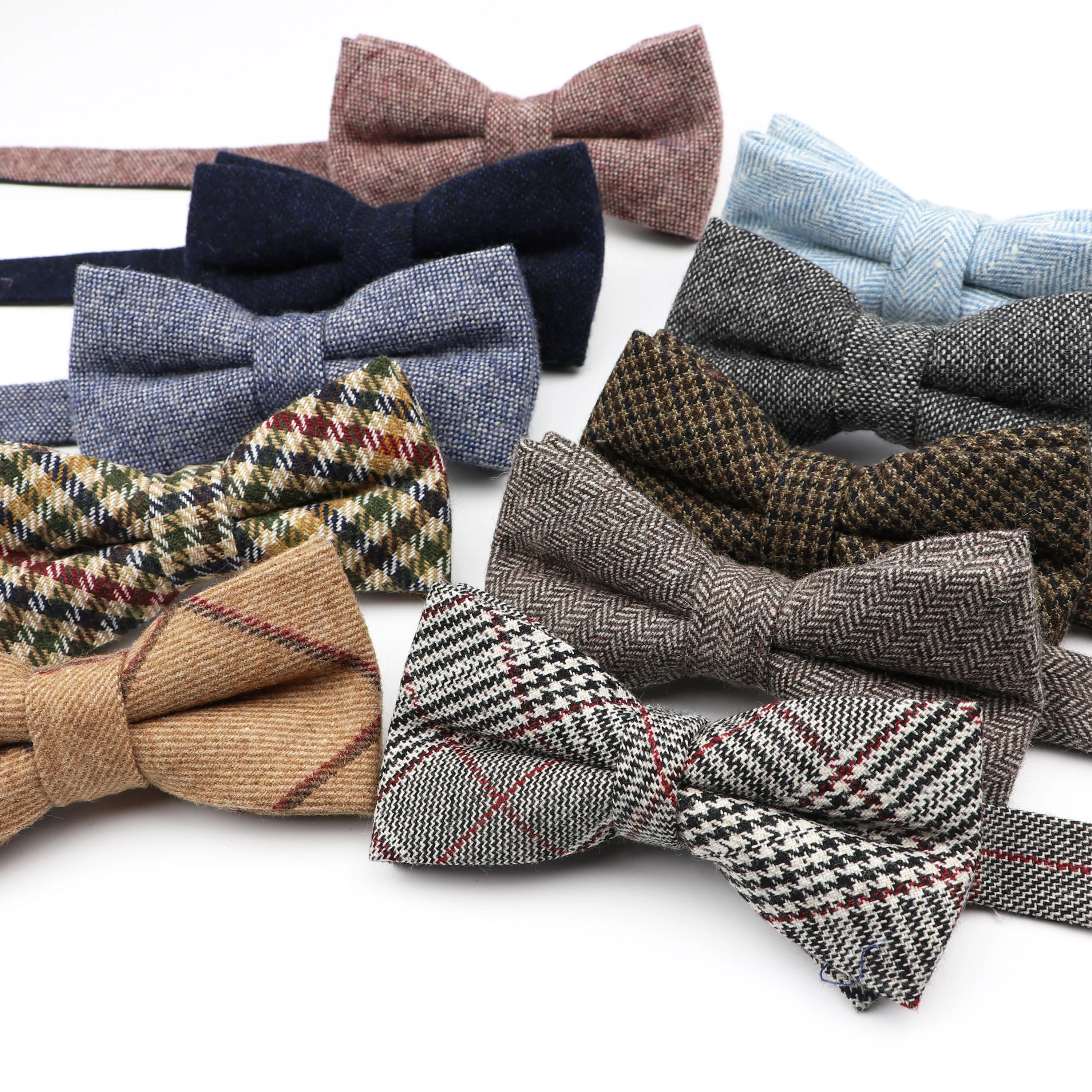 High Quality Men\'s Wool Cotton Adjustable Bow Tie Cravats Wedding Business Butterfly Solid Plaid Bowtie Clothing Accessories