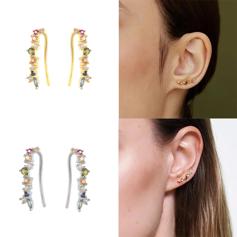 BOAKO-pendientes de plata de ley 925 para mujer, aretes de cristal de colores, joyería de oro/plata, Piercing de oreja, regalo fino