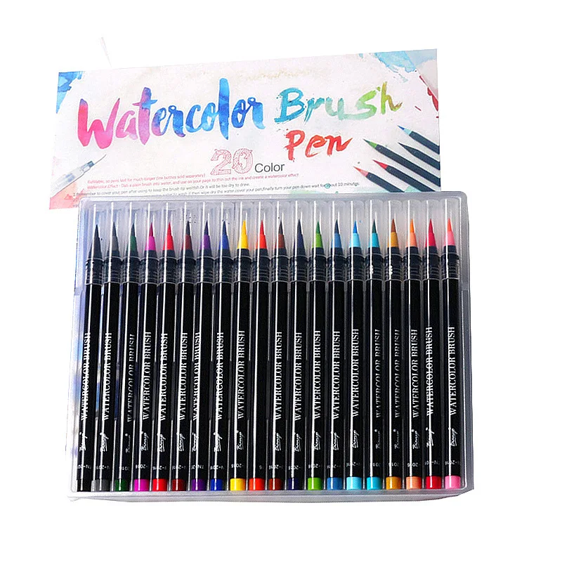 20PCS Colors Art Marker Watercolor Brush Pens for School Supplies Stationery Drawing Coloring Books Manga Calligraphy