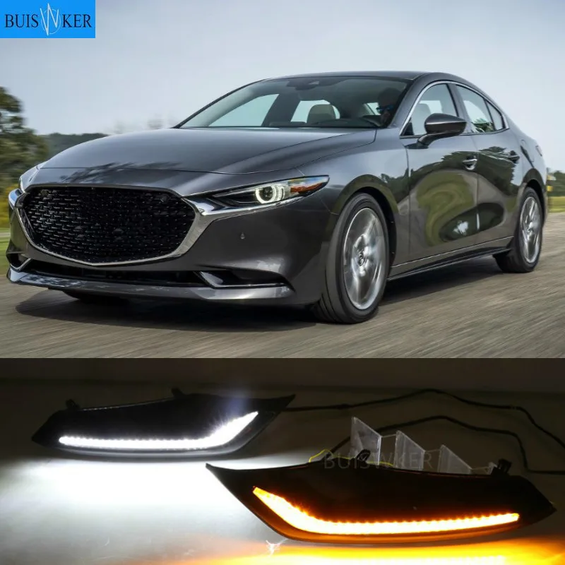 

2pcs DRL for Mazda 3 axela 2019 2020 12V LED car DRL Driving daytime running light fog lamp with dimming turn Signal style Relay