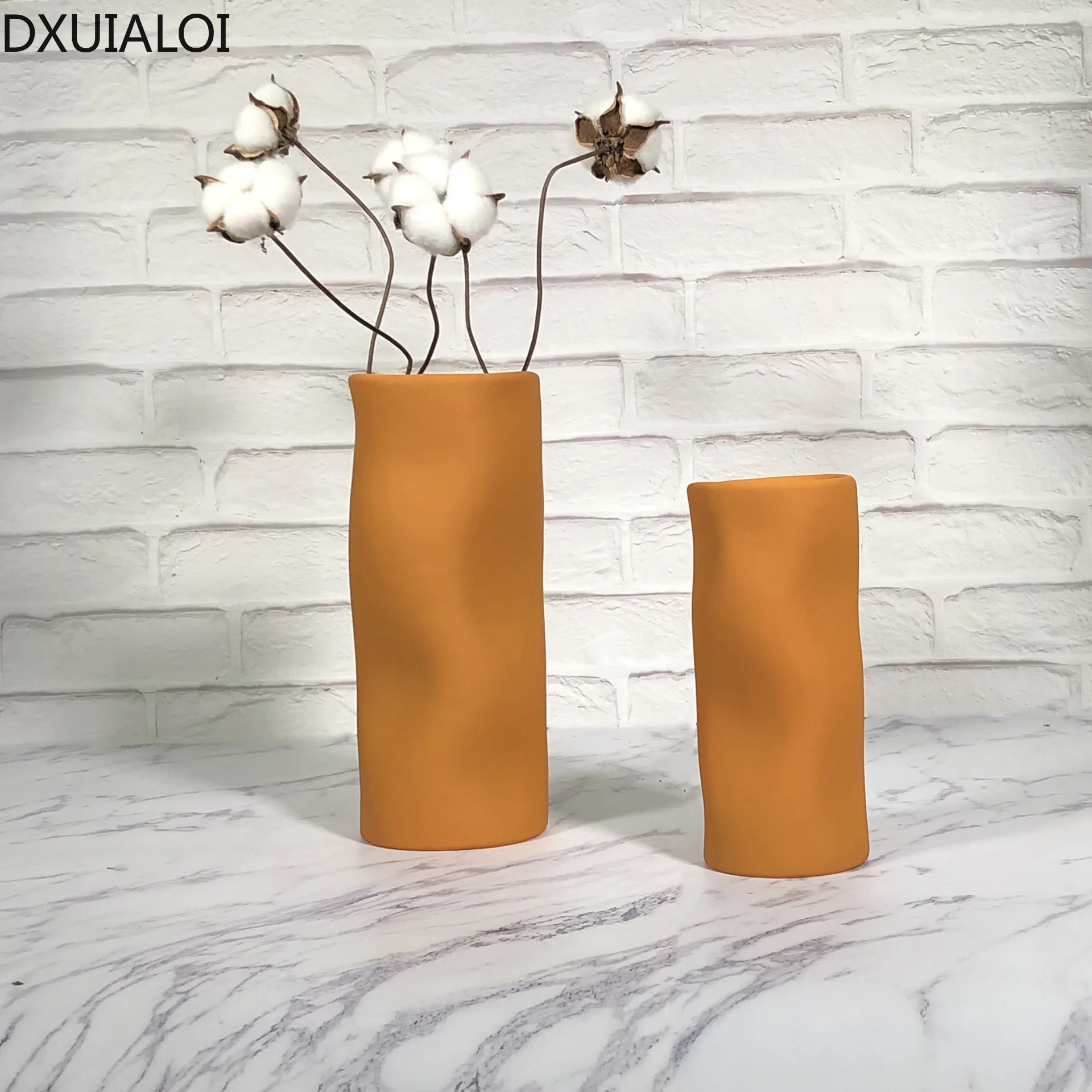 Home decoration living room decoration ceramic simple porch Nordic decorative vase creative hand-squeezed texture flower