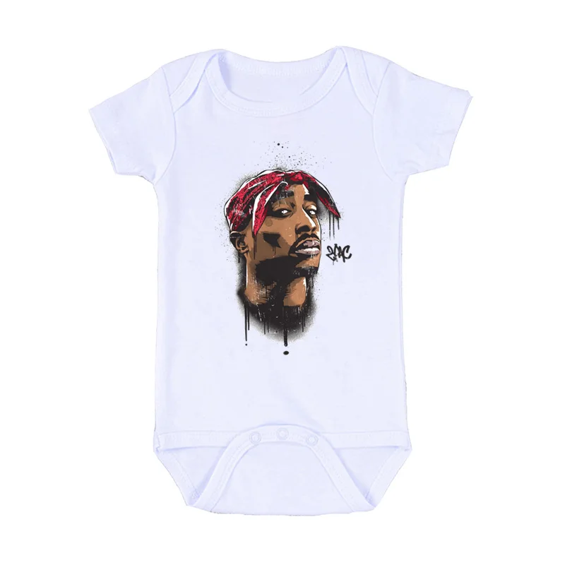 2020 Infant Newborn Bodysuits Baby Tupac 2pac Hip Hop Swag Print Short Sleeve Romper Fashion Jumpsuit Outfits Boys Girls Clothes