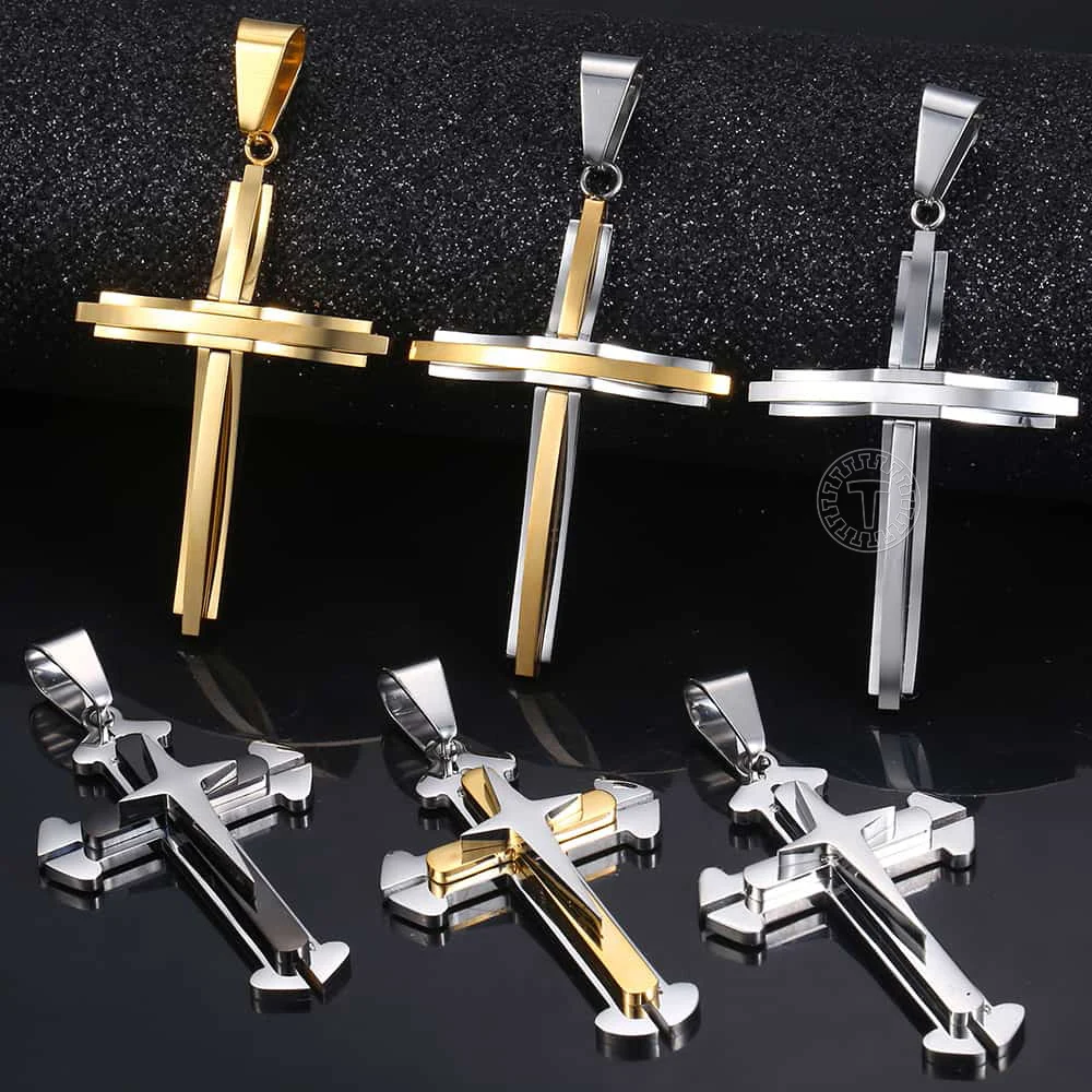 Stainless Steel Cross Pendant For Men Boys Gold Color Silver Color Prayer Jesus Fashion Jewelry Accessories Hip Hop Wholesale