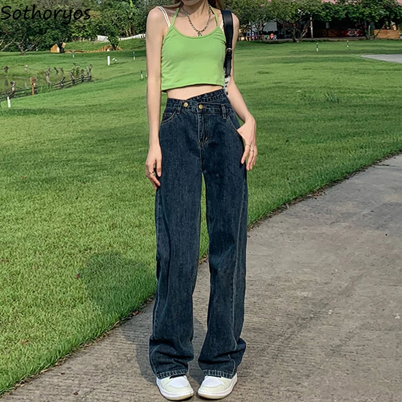 

Irregular Stylish S-5XL Vintage Jeans Women Wide Leg Harajuku Boyfriend Denim Trousers Simple Chic Designer Empire High Street