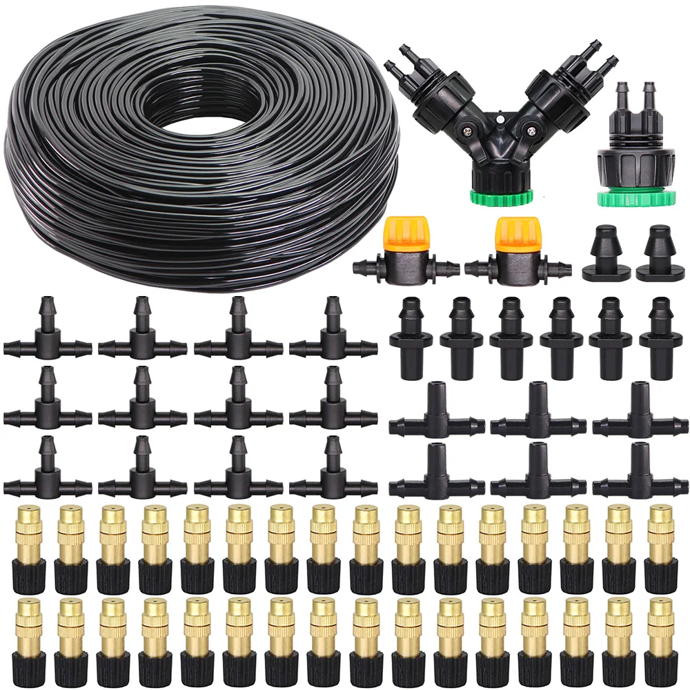 

10-50m Automatic Garden Watering Mist Spray Irrigation Misting System Watering Kit Micro Drip Irrigation Adjustable Brass Nozzle