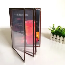A4 (6 Sheets)  Brown Red Black Frames PVC Menu Book Shell Loose-leaf Recipe Insert Display Folder