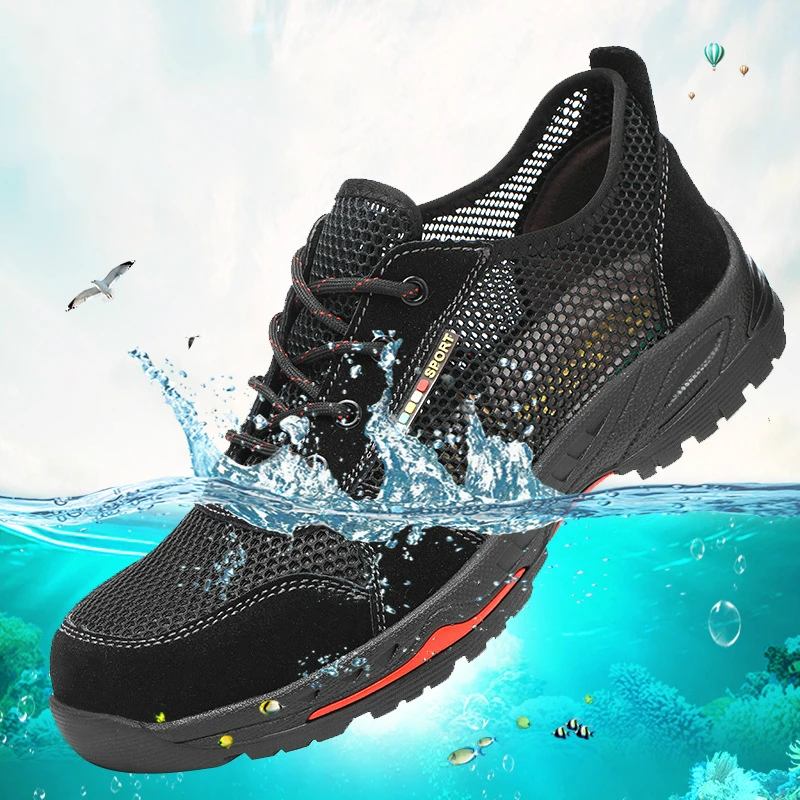 

men casual breathable summer safety shoes construction site worker steel toe covers shoe work security boots seguridad protect