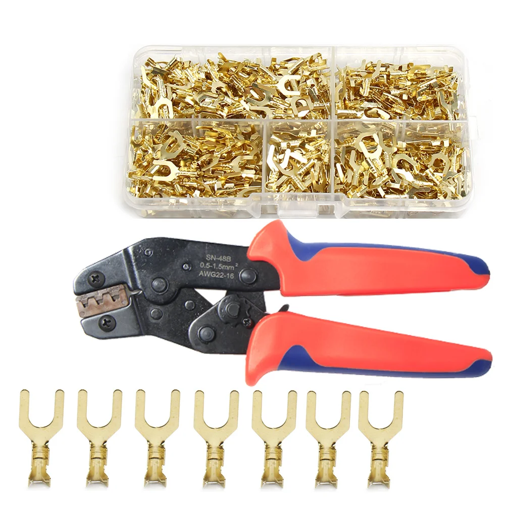 300/400PCS Fork-Type brass Terminal SN-48B hand tool quick Electric box Cable Wire Connector Crimp Y U type cold-pressed