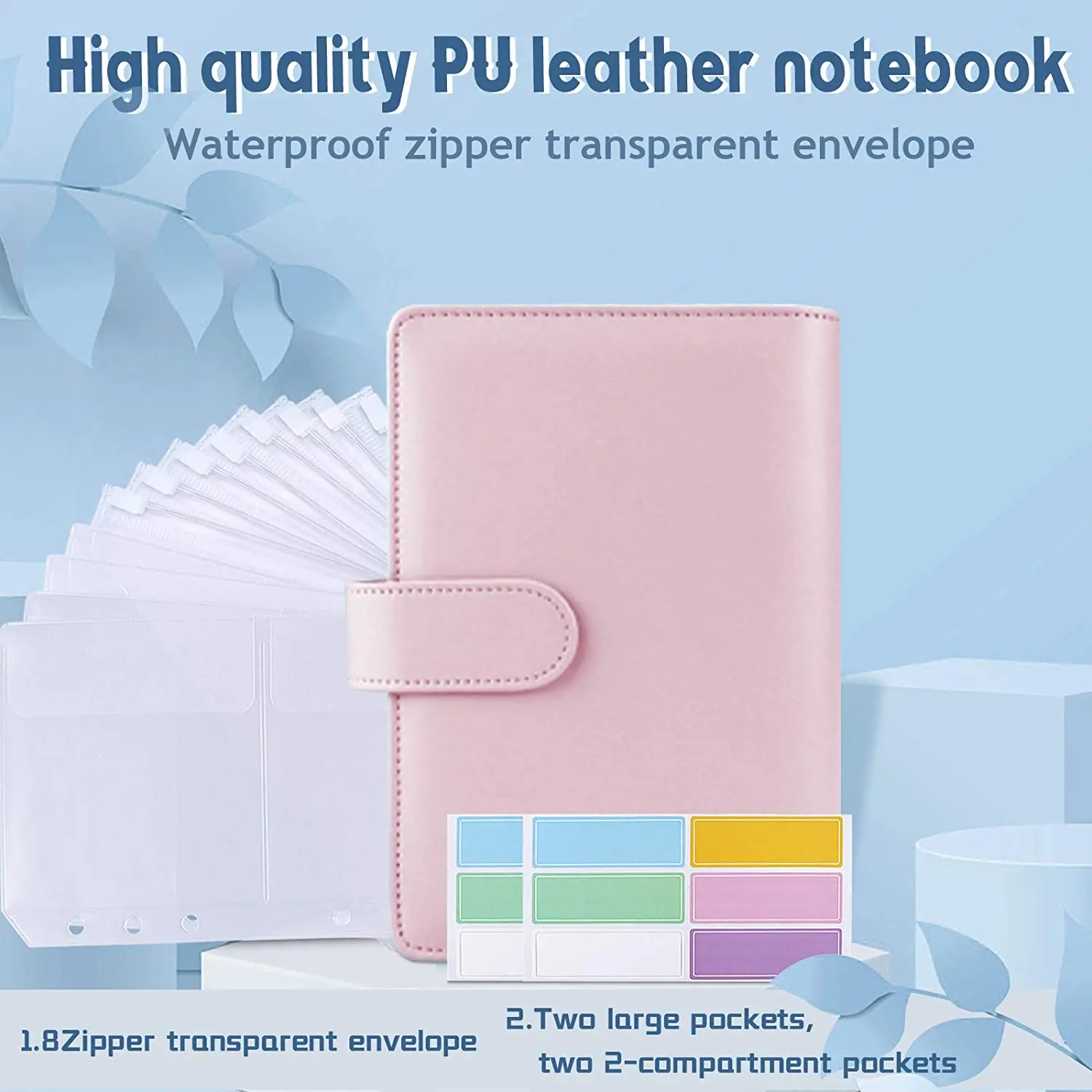 15 Pieces A6 Binder Budget Planner Cash Envelope System with Budget Envelopes Binder Pockets Cash Envelope Wallet for Budgeting