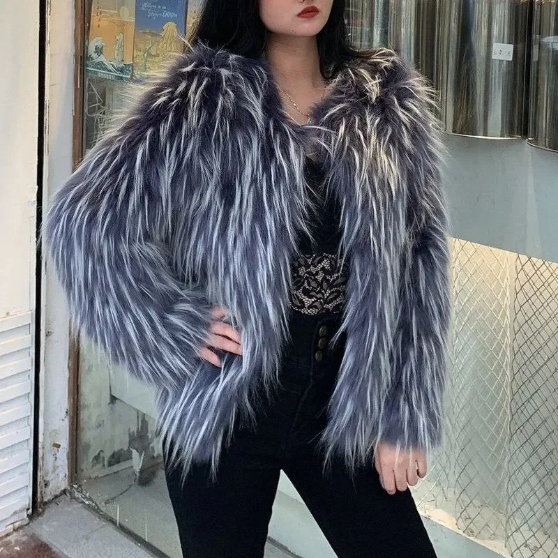 2021 New Fox Fur Coat Short Fur Women 2021 Autumn And Winter New Young Fashion Lmitation Raccoon Fur Plush Coat Femme Pink W222