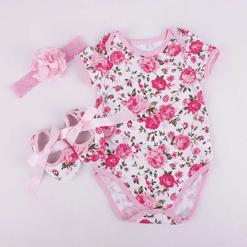 3PCS Set Newborn Infant Baby Boy Girl Clothes Leopard Floral Romper  +Headband +Shoes Outfits  Summer Short Sleeve 0-12m