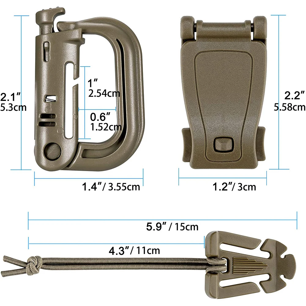 Mini pacote de acessórios molle acessório para mochila tático colete 13 pçs com cinto chaveiro d-ring grimlock mosquetão molle engrenagem