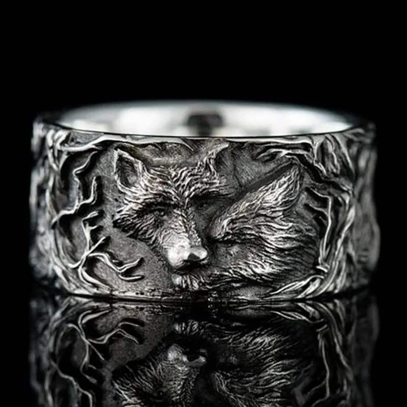 Fashion Hip Hop Rock Unisex Finger Ring Punk Gift  Wolf Rings for Men\'s Vintage Curled Wolf Ring  Animal Jewelry Rings
